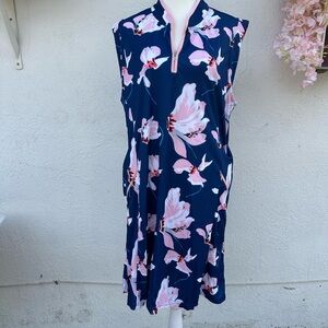 Fringe Studio Navy & Light Pink Floral Zip-Front Athletic Dress